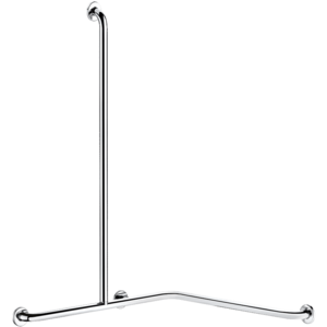 2-Wand-Duschhandlauf mit vertikaler Stange, Edelstahl glänzend