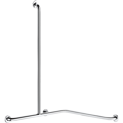2-Wand-Duschhandlauf mit vertikaler Stange, Edelstahl glänzend