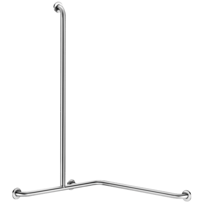 2-Wand-Duschhandlauf mit vertikaler Stange, Edelstahl satiniert
